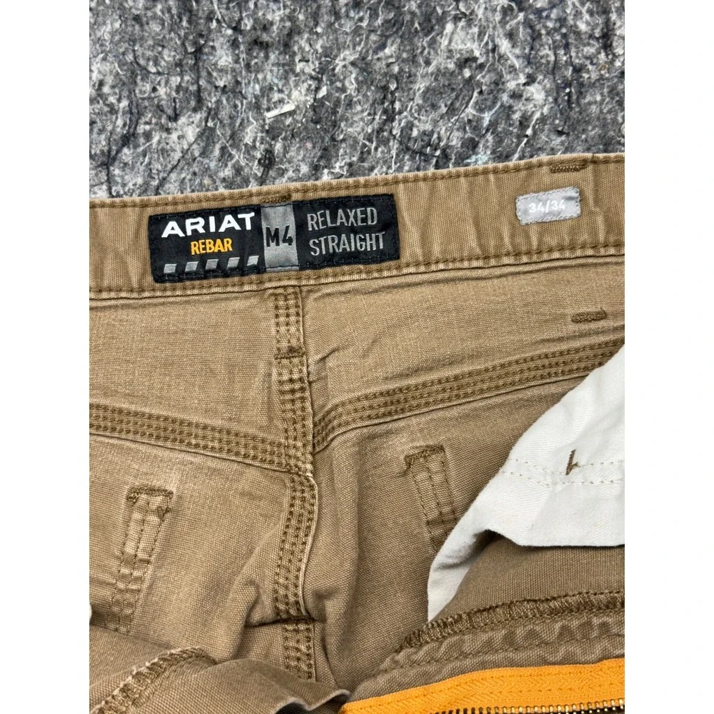 Ariat Rebar M4 Relaxed Straight Work Pants Mens 34x34 Tan Canvas Utility Cargo